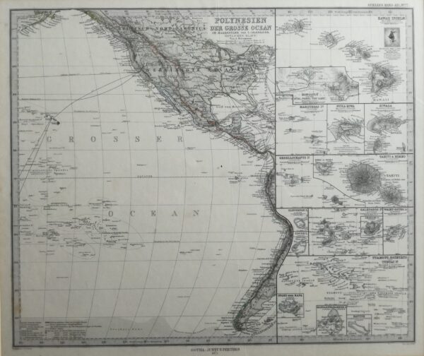 Antique Map of "Polynesien und Der Grosse Ocean". From "Stieler's Hand-Atlas" 1875