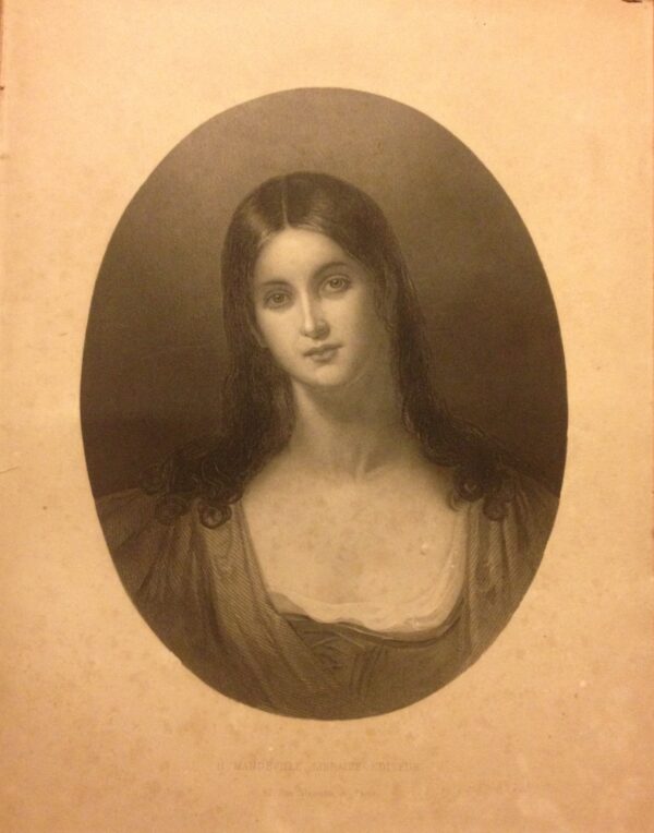 Beautiful girl's portrait, engraving by H. Mandeville Editeur 42 Rue Vivienne a Paris.