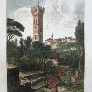 Fiesole –  Handcolored lithography.  François Fortier 1820 circa
