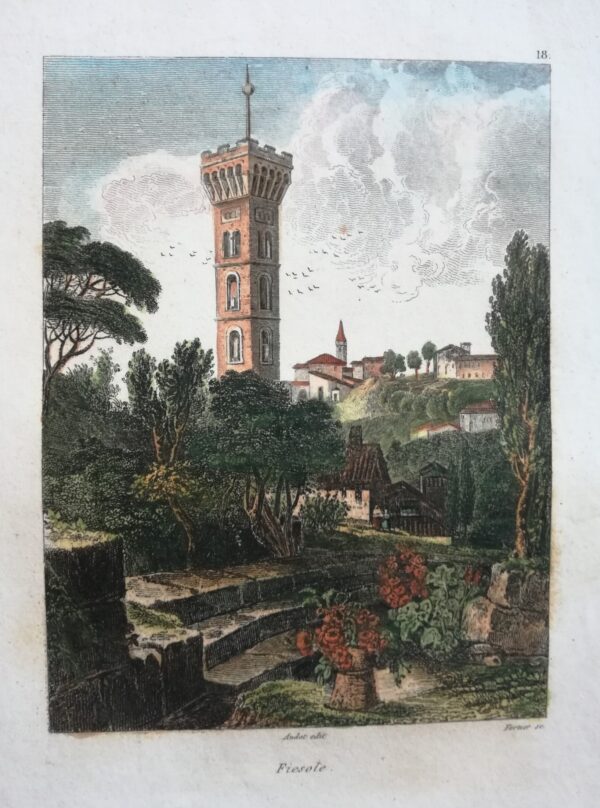 Fiesole - Handcolored lithography. François Fortier 1820 circa