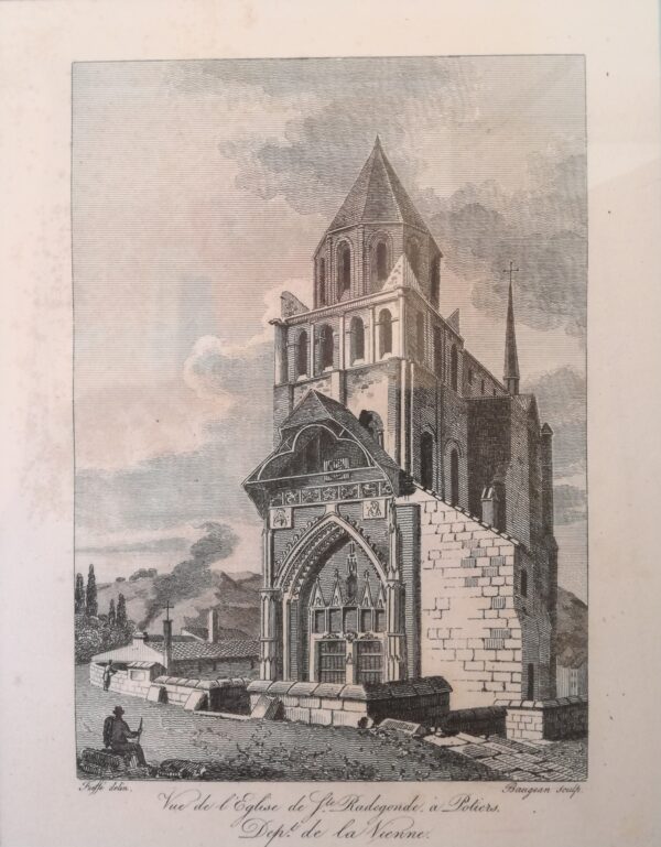 Vue de l'Eglise de S.te Radegonde, a Potiers. Dep. de la Nienne. Etching by Baugean, XIX Century.