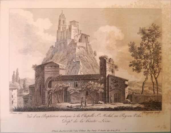 Vue d'un Baptistere Antique a la Chapelle St. Michel, au Puy-en-Velai. Etching by Baugean, XIX Century