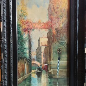 Italian Watercolor Painting XIX Century. View of Venice