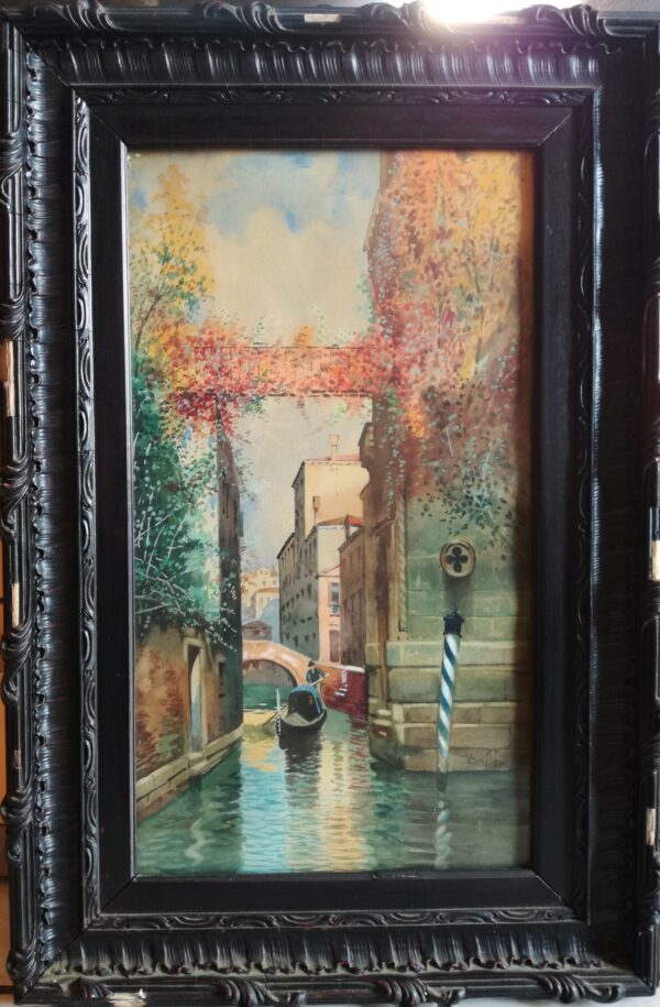 Italian Watercolor Painting XIX Century. View of Venice