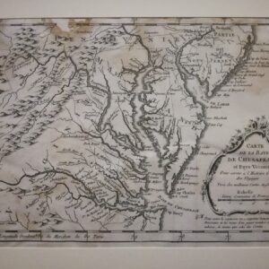 Antique Map Virginia, Chesapeake Bay, Maryland & parts NJ & PA – 1756  J. N. Bellin
