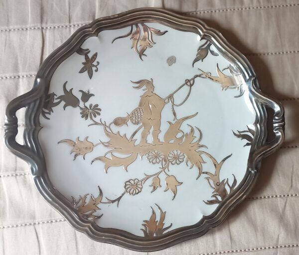 Ceramic tray with silver decoration. Giò Ponti by Rosenthal '30/'40